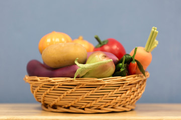 Group of mix plastic vegetable in basket