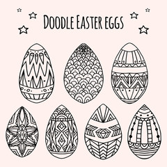 Set of festive eggs with doodle pattern