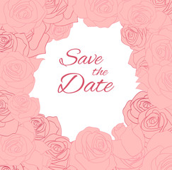 Postcard with pink delicate roses and place for text