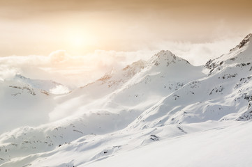 Beautiful winter landscape with snow-covered mountains