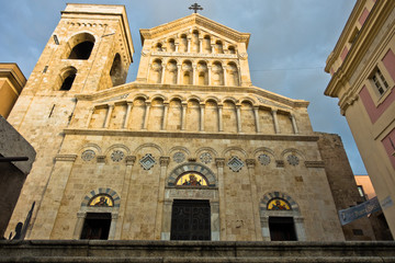 Fototapeta na wymiar Stairway in front of entrance to Cagliari cathedral, Sardinia, Italy