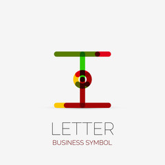 Minimalistic linear business icons, logos, made of multicolored line segments. Universal symbols for any concept or idea. Futuristic hi-tech, technology element set