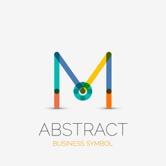 Minimalistic linear business icons, logos, made of multicolored line segments. Universal symbols for any concept or idea. Futuristic hi-tech, technology element set
