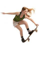 teenager Skateboarding, Isolated on White