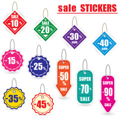Colorful sale stickers and labels with cord
