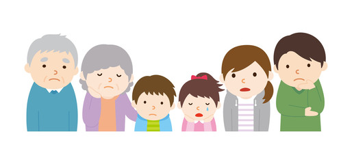 悲しみ顔の家族　上半身　6人