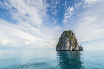 Fototapeta na wymiar Thailand tropical island cliffs over ocean water during tourist boat trip in Railay Beach resort