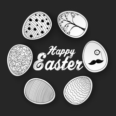 Easter eggs with doodles pattern on black background