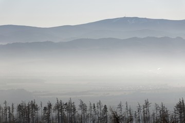 White mountains far away