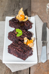 Homemade Chocolate Brownie on a white plate