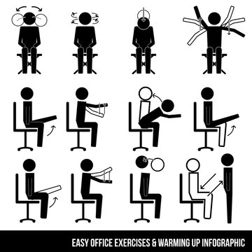 Easy office exercises & warming up infographic symbol vector sign icon pictogram