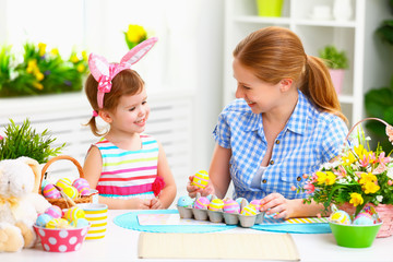 happy family celebrating Easter. mother and daughter at home