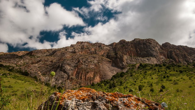 4K Timelapse. Mountains Sairam-Su, Tian Shan, Kazahkstan