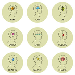 Symbol of Reiki, Yoga and alternative healing vector icon set