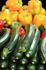 Cougettes and peppers at a French market