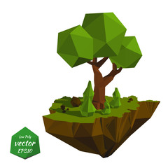 Abstract island with trees in the low poly style. Vector illustr
