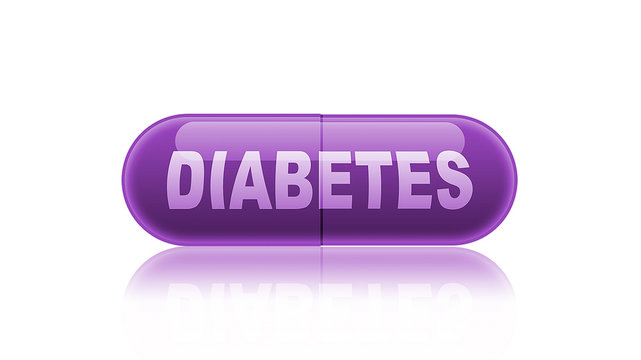 Single purple medicine capsule labeled diabetes.