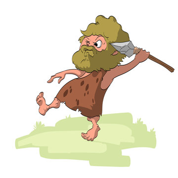 Vector illustration of a cartoon caveman hunter
