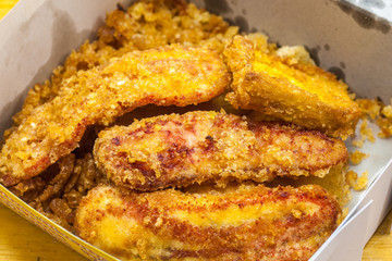 Fried Bananas in white box - Thai Snack