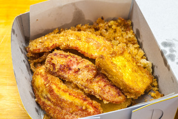 Fried Bananas in white box - Thai Snack