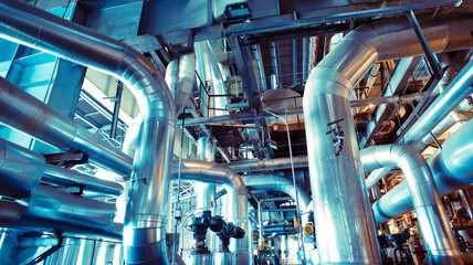 Equipment, cables and piping as found inside of a modern industr