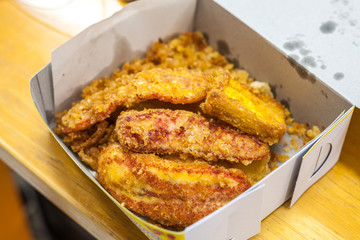 Fried Bananas in white box - Thai Snack