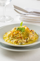 Sea bass with saffron sauce