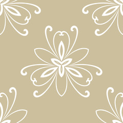Floral vector ornament. Seamless abstract classic golden and white pattern