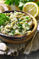 Eggplant salad with olive oil,herb and garlic.