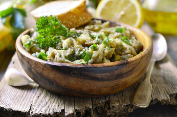 Eggplant salad with olive oil,herb and garlic.