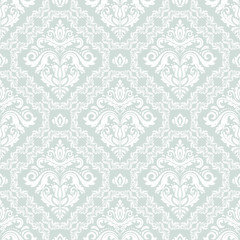 Seamless oriental light blue and white ornament in the style of baroque. Traditional classic vector pattern