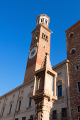 Obraz premium Lamberti Tower in Piazza Erbe - Verona Italy