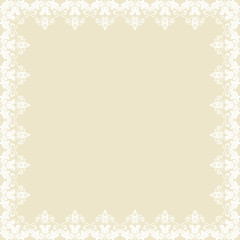 Classic vector white square frame with arabesques and orient elements. Abstract fine ornament with place for text