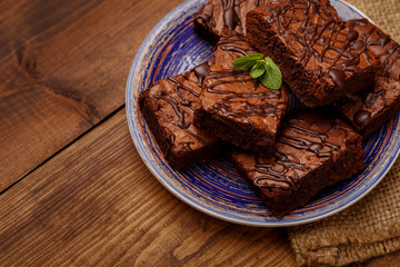 Plate with delicious chocolate brownies