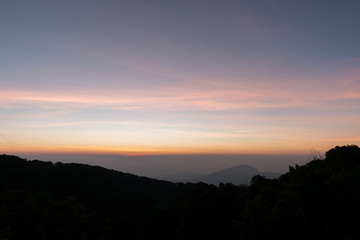 Mountain before sunrise at viewpoint of Kio Mae Pan, Chiang Mai, Thailand