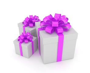 three gift boxes with bows isolated on white