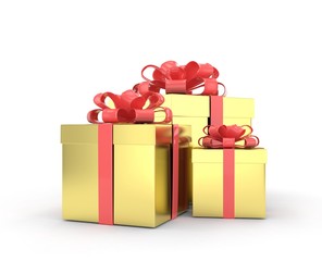 three gift boxes with bows isolated on white