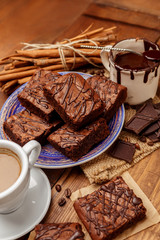 Plate with delicious chocolate brownies