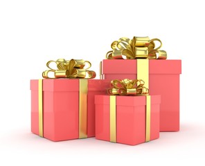 three gift boxes with bows isolated on white