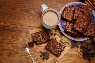 Plate with delicious chocolate brownies