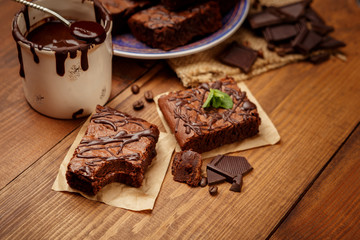 Plate with delicious chocolate brownies