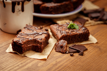 Plate with delicious chocolate brownies