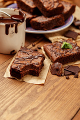 Plate with delicious chocolate brownies
