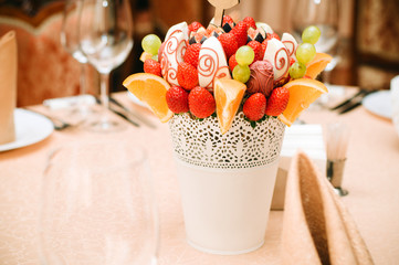 Fruit bouquet decoration on the dining table