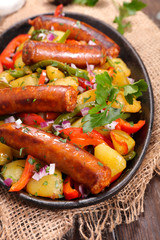 fried sausage and vegetables