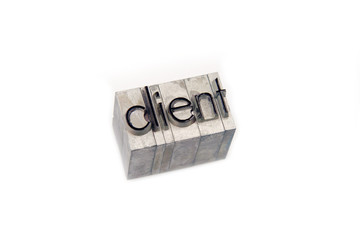 client / caracteres d'imprimerie en plomb 