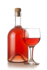 Small rose wine bottle with glass