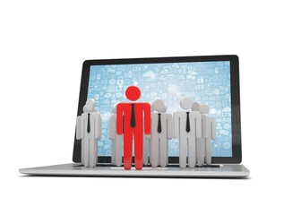 group of people figures on laptop, 3d render