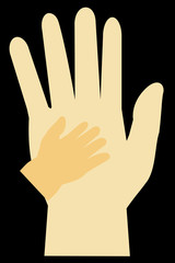 Adult's Hand and Baby's Hand at black background
