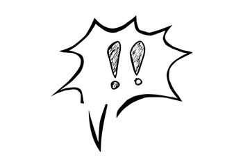 black and white hand draw sketch, Exclamation at bubble chat, 
